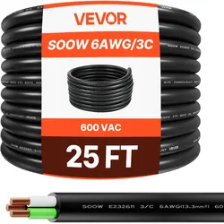 VEVOR 7,62m 6AWG Elektrokabel Stromkabel Kupfer Verlängerungskabel Draht 600V