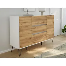 magnolia home Sideboard Kommode Daro 140cm Greifraum 3 SoftClose 2 Türen Weiß/Eiche Front