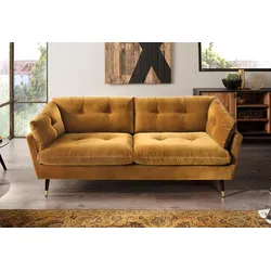 2,5-Sitzer TRENDS BY HG "Japan", gelb (senf), B:206cm H:84cm T:89cm, Sofas, mit Fuß in Holz-Metallkombination, frei im Raum stellbar