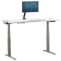 Fellowes Levado elektrisch höhenverstellbarer Schreibtisch weiß rechteckig, C-Fuß-Gestell silber