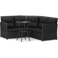 vidaXL 2-tlg. Sofagarnitur in L-Form mit Kissen Schwarz Poly Rattan