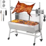 Vevor Lammgrill, Spanferkelgrill, Spießbratengrill, 61 kg rollbarer BBQ-Holzkohle-Spießgrill für Schwein, Lamm, Ziege, elektrischer 42-W-Motor, Edelstahl Drehspießröster mit Windschutzscheibe