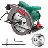 HYCHIKA Handkreissäge, 1300W 4500RPM Kreissäge 185mm, Leistungsstarker Motor, Schnitttiefe 65mm (90o), 45mm (45o), führungsschiene, Staubabsaugung, zum Schneiden von Holz/Kunststoff