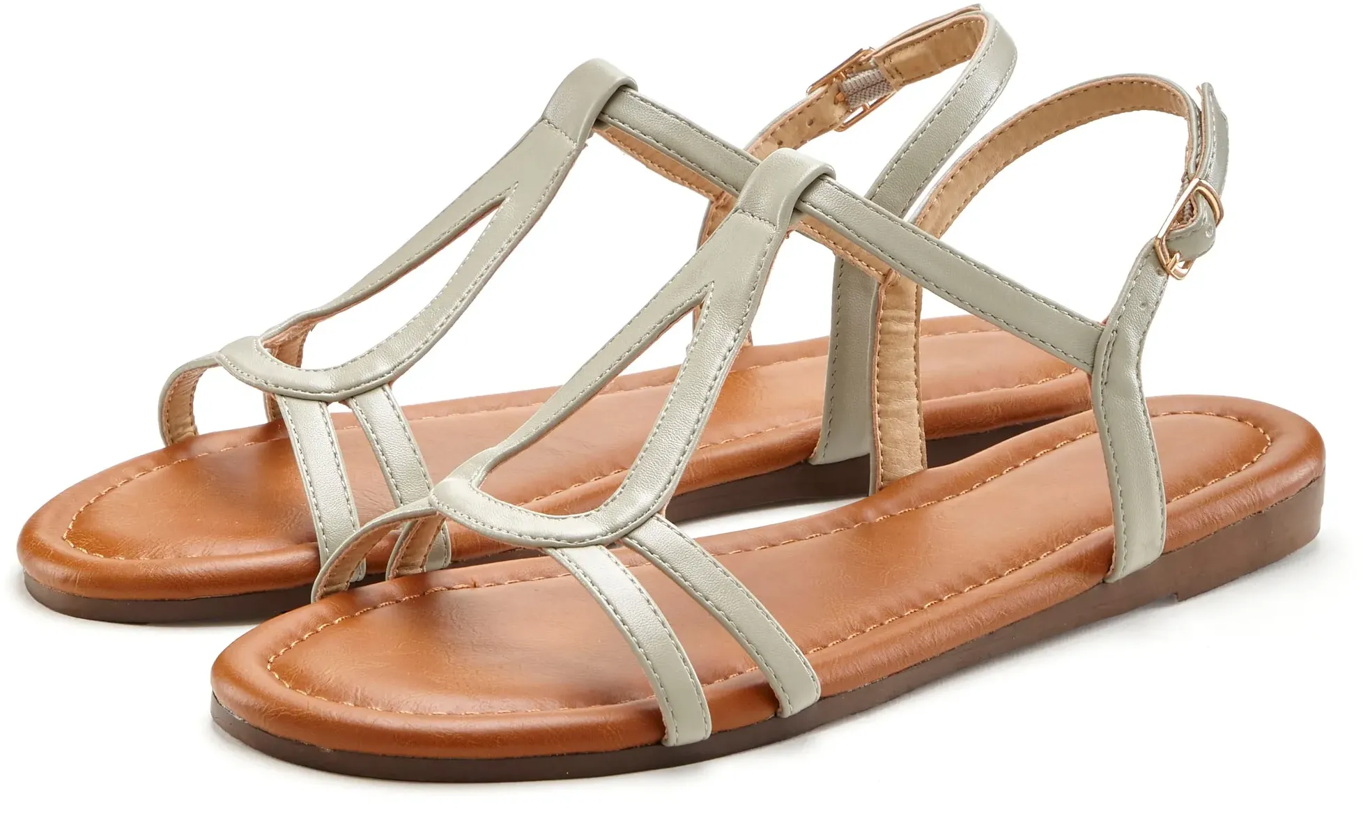 Sandale LASCANA Gr. 41, beige Damen Schuhe Sandalette, Sommerschuh mit raffinierten Riemchen VEGAN