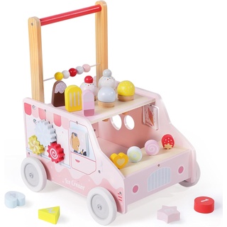 labebe Lauflernwagen holz für Mädchen, lauflernwagen baby für Baby Girl/Boy, Eiscreme laufhilfe für baby ab 6 monate, Kleinkind Pretend Play Dessert Truck