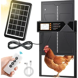 Automatische Hühnerklappe, Große Automatische Hühnertür Solar, Wasserdicht, mit LED Display, Timer, Lichtsensor, Fernbedienung, Einklemmschutz