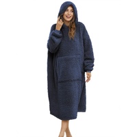 ililmmoe Sherpa tragbare Decke Übergroße Hoodie Sweatshirt TV Decke mit Langen Ärmeln und Tasche-Navy One Size