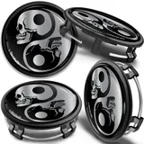 SkinoEu Kompatibel mit Nabendeckel Mercedes Benz 75mm Felgendeckel Nabenkappen Radnabendeckel Nabendeckung Radkappen B66470207 / B66470200 Alufelgen Deckel Schädel Yin Yang Silber CMZ 4