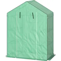 Outsunny Gewächshaus mit Rolltür, Fenster, Regale, winterfest Foliengewächshaus aus Stahl, Treibhaus für Balkon, Garten, Tomatenhaus 143 x 74 x 190 cm, Tomatengewächshaus für Tomaten, Gemüse, Grün   Aosom