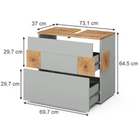 Vicco Waschbeckenunterschrank Eden 2 Schubladen 70 x 64,5 x 37 cm Grau