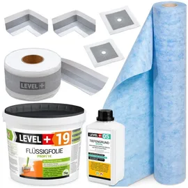 LEVEL PLUS Dichtset Flüssigfolie 7 kg Dichtmatte Innenecken Wandmanschetten Dichtband Tiefengrund Abdichtungsset Dusche Bad