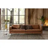 Woood Sofa Rodeo Classic 3 Sitzer Lederoptik, modern klassisch, cognacbraun, komfortabel gepolstert