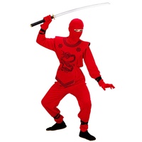 NET TOYS Kinder Ninja Kostüm in rot Japanischer Krieger rot 158 cm 11-13 Jahre Ninjakostüm Samurai Anzug Asiatischer Kämpfer
