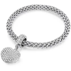 Lulu & Jane Armband Herz Metall-Legierung Glas in Silber 17,0 - 21,0 cm, flexibel einstellbar Damen 