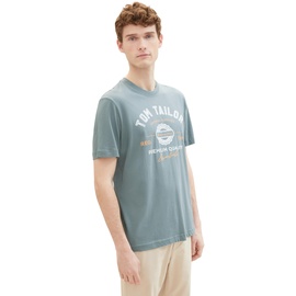 TOM TAILOR Herren T-Shirt mit Logo-Print aus Baumwolle, grey mint, XL