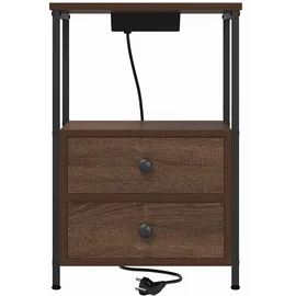 vidaXL Nachttisch mit Ladestation Braune Eiche Holzwerkstoff
