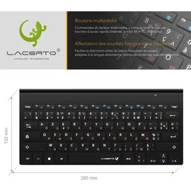 Lacerto Lacerto® | Bilinguale Russisch-Französische Kabellose 2,4 GHz Multimedia AZERTY Tastatur, Clavier sans fil bilingue Français-Russe, Russian-French Wireless Keyboard | BELA-FR568 | Matt Schwarz