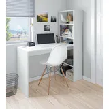 Dmora - Schreibtisch Denton, Wendeschreibtisch mit Bücherregal mit 5 Böden, Studier- oder Bürotisch für PC-Buchhalter, cm 120x53h144, Weiß