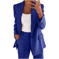 longblazer damen elegant Hosenanzug Damen Elegant Festlich Blazer Zweiteiliges Hosenanzüge mit Knöpfen Business 2 Teiler Einfarbig Anzug Set Hohe Taille Anzughose Büro Freizeitanzug Große Sakko - XXL