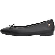 Tommy Hilfiger Damen Ballerinas Toe Cap aus Leder, Schwarz (Black), 39
