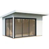 Palmako Gartenhaus Andrea 11,2 m2 Slide Plus mit Isolierglas-Schiebetür - 44 mm weiß/anthrazit lackiert