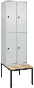 C+P Doppelstock-Spind Classic PLUS, Bank, 2 Abteile, 2120x600x815mm, 7035/7035 Verschluss Sicherheits-Drehriegel Sitzbanktyp untergebaut Material Sitzfläche Buche-Hartholz