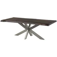 MASSIVMOEBEL24.DE Baumtisch Mango 220x100x77 grau lackiert / Kreuzgestell silber