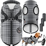 LOVPET® Hundejacke Hundemantel mit Geschirr, inkl. 45 Stück Kotbeutel + Spender, Hunde Winterweste gefüttert wasserdicht, Gepolsterte Weste Mit Brustgurt, Reflektoren, D-Ring