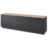 Stella Trading Mid.you Sideboard, Schwarz, Eiche Artisan Holzwerkstoff, 3 Fächer, 3 Schubladen 240x77x44 cm Schlafzimmer, Schlafzimmer Kommoden