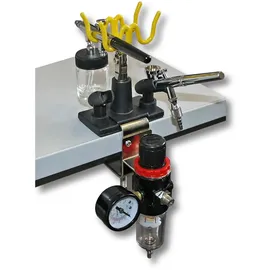 Wiltec Pistolenhalter passend für 4 Pistolen und 1 Manometer 85 x 110 x 210 mm zur Tischmontage