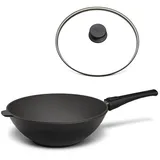 Hoffmann STONIQ Wokpfanne Ø 30 cm – PFAS-frei, Aluguss Wok mit abnehmbarem Stiel, IQ-SHIELD Antihaftbeschichtung, induktionsgeeignet, backofenfest 300 °C – Made in Germany WOK (mit Deckel)
