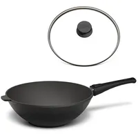 Hoffmann STONIQ Wokpfanne Ø 30 cm – PFAS-frei, Aluguss Wok mit abnehmbarem Stiel, IQ-SHIELD Antihaftbeschichtung, induktionsgeeignet, backofenfest 300 °C – Made in Germany WOK (mit Deckel)