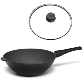 Hoffmann STONIQ Wokpfanne Ø 30 cm – PFAS-frei, Aluguss Wok mit abnehmbarem Stiel, IQ-SHIELD Antihaftbeschichtung, induktionsgeeignet, backofenfest 300 °C – Made in Germany WOK (mit Deckel)