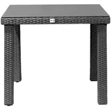 Ploß Rocking Dining Tisch, grau/braun-meliert, Polyrattan, 90 x 90 cm, Glasplatte in Steinoptik