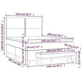 vidaXL Boxspringbett mit Matratze Dunkelgrau 140x200 cm Samt1350450