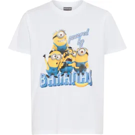 Kidsworld T-Shirt "MINIONS T-Shirt: BANANAS", Jungen, Gr. 140/146, weiß, Single Jersey, Obermaterial: 100% Baumwolle, bedruckt, Basic normal, Rundhals, abgesteppte Kante, Shirts T-Shirt, für Jungen, Kurzarm, aus Baumwolle