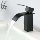 Mumu - Moderner Einzelwaschtisch-Wasserhahn, schwarzer Wasserfall-Waschtisch-Wasserhahn, elegantes Badezimmer-Wasserhahn-Design,