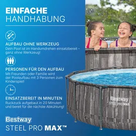BESTWAY Steel Pro Max Frame Pool Set 427 x 107 cm holzoptik inkl. Filterpumpe