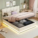 JiaOyu Polsterbett 140x190 cm, LED Bett mit Stauraum & Lattenrost, Doppelbett mit Gepolstertem Kopfteil, Seniorenbett Jugendbett Mädchen Bett, Hydraulisch, Samt, Beige (Beige, 140X190CM)