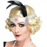 Smiffys Kostüm 20er Jahre Stirnband silber, Nostalgisches Accessoire für Looks im Stil der Roaring Twenties silberfarben