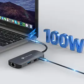 NOVOO USB-C-Hub, 7 in 1, Adapter USB C auf HDMI, 4 K, USB-C-Hub mit Ethernet, 4 x USB, 100 W PD Ladeanschluss, Mulitport Dock USB C Adapter kompatibel mit MacBook Pro MacBook Air