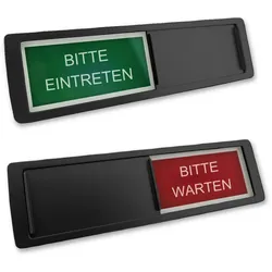 CombiCraft Schiebeschild "Bitte Eintreten-Bitte Warten" in einem schwarzen Kunststoffschiebeprofil ca. 178x50mm