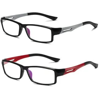 Eyglajdd TR90 Lesebrille für Damen Herren,2er Packe Blaulichtblockierende Brillen Grau-Rot +1,00 - 53 mm