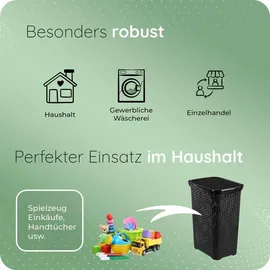Novaliv Rattan Wäschekorb mit Deckel 60L Schwarz, Wäschebox Wäscheeimer Wäschebehälter modern für Bad Wäsche Schmutzwäsche, Wäschekörbe S... - Schwarz