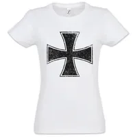 Urban Backwoods Print-Shirt Rock Cross Damen T-Shirt Iron Symbol Roll Metal Music Lemmy Eisernes (1-tlg) Logo Symbol Kreuz Rockabilly weiß 3XL