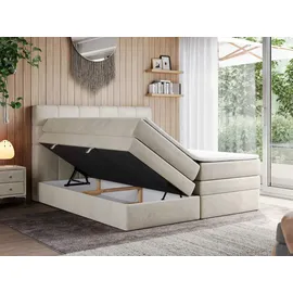 MKS Meble Boxspringbett, Beige, Textil, 2-Sitzer, H4, Rechteckig, 140x200 cm Schlafzimmer, Betten, Boxspringbetten