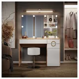 Vicco Schminktisch Adela Natural Rockford Weiß 115x76 cm Spiegel, LED, Hocker