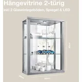 VR-Wohnideen K-Möbel Hängevitrine in Alu / Silber (80x60x25 cm) mit 2 höhenverstellbaren Glasböden, Spiegel & LED - Modellauto Vitrine Silber