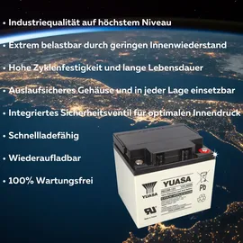 YUASA Blei-Akku REC50-12I Pb 12V 50Ah Zyklenfest, M5 Innengewinde