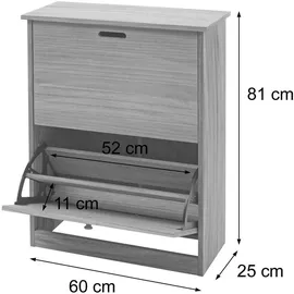 MCW Schuhkipper MCW-K45, Schuhschrank Schuhregal, 81x60x25cm 2 Klappen, MDF aus Paulownia ~ grau-braun